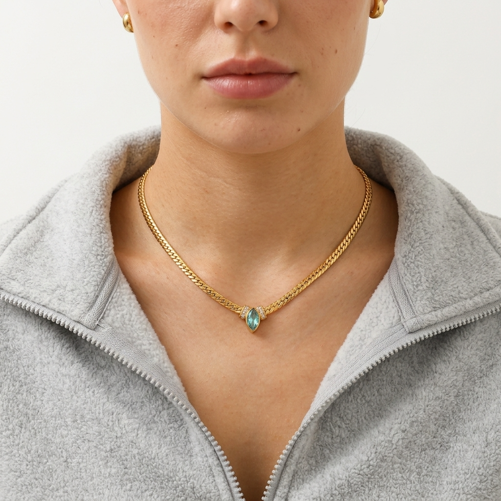 Aquamarine Herringbone Chain