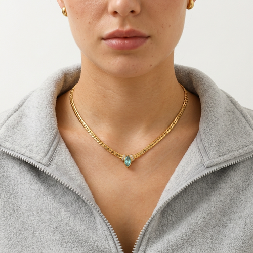 Aquamarine Herringbone Chain