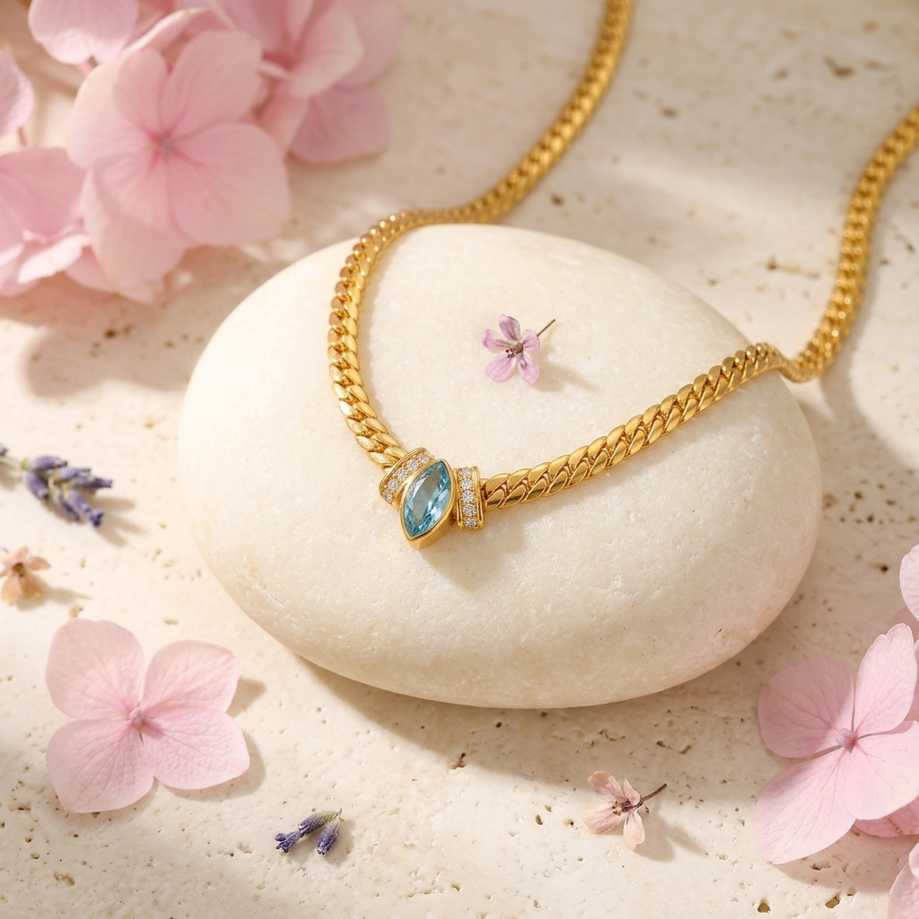 Aquamarine Herringbone Chain