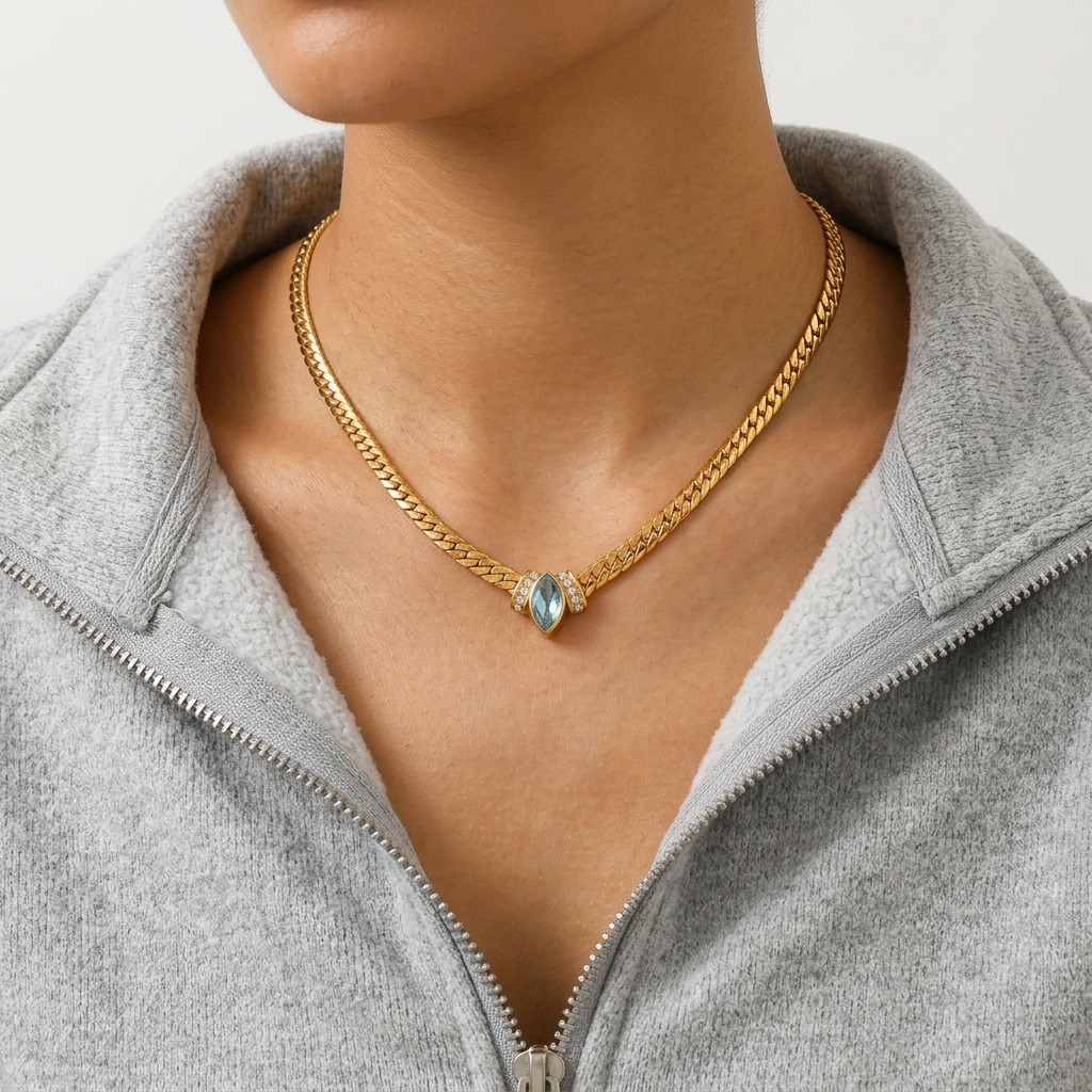 Aquamarine Herringbone Chain