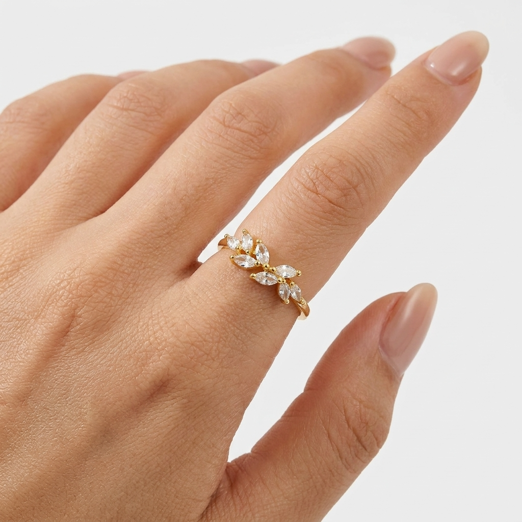 Delia Crystal Leaf Ring