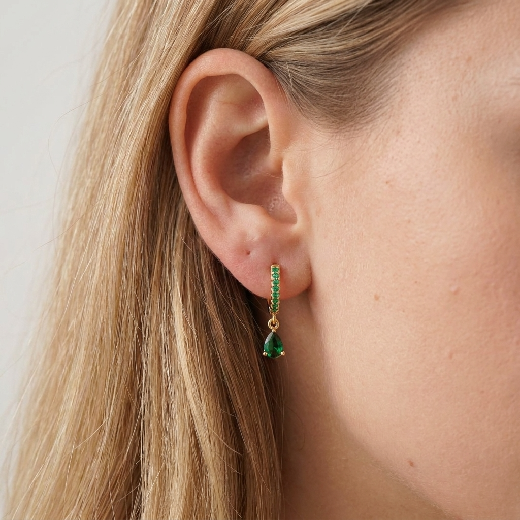 Emerald Shine Gold Hoops