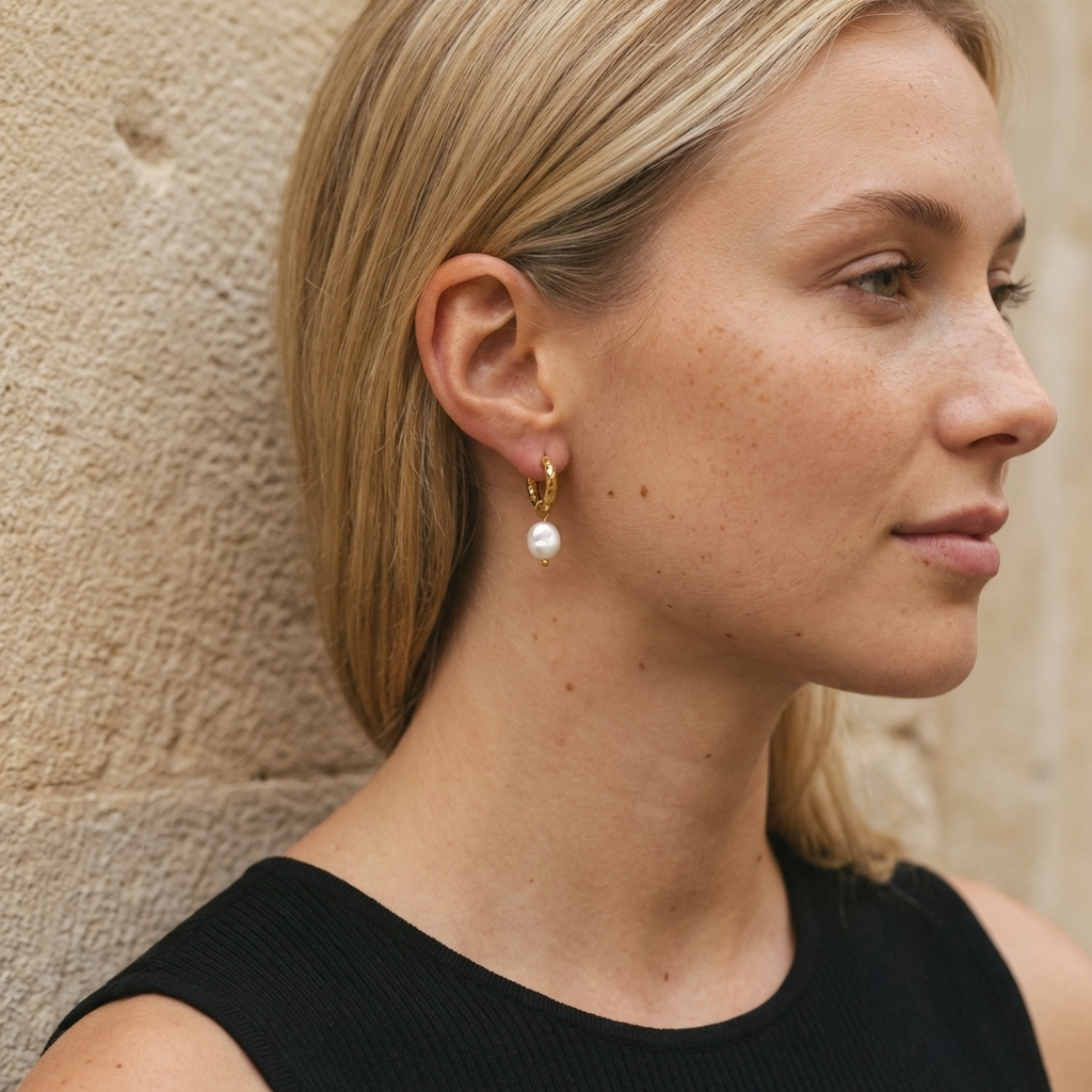 Ines Textured Pearl Hoops