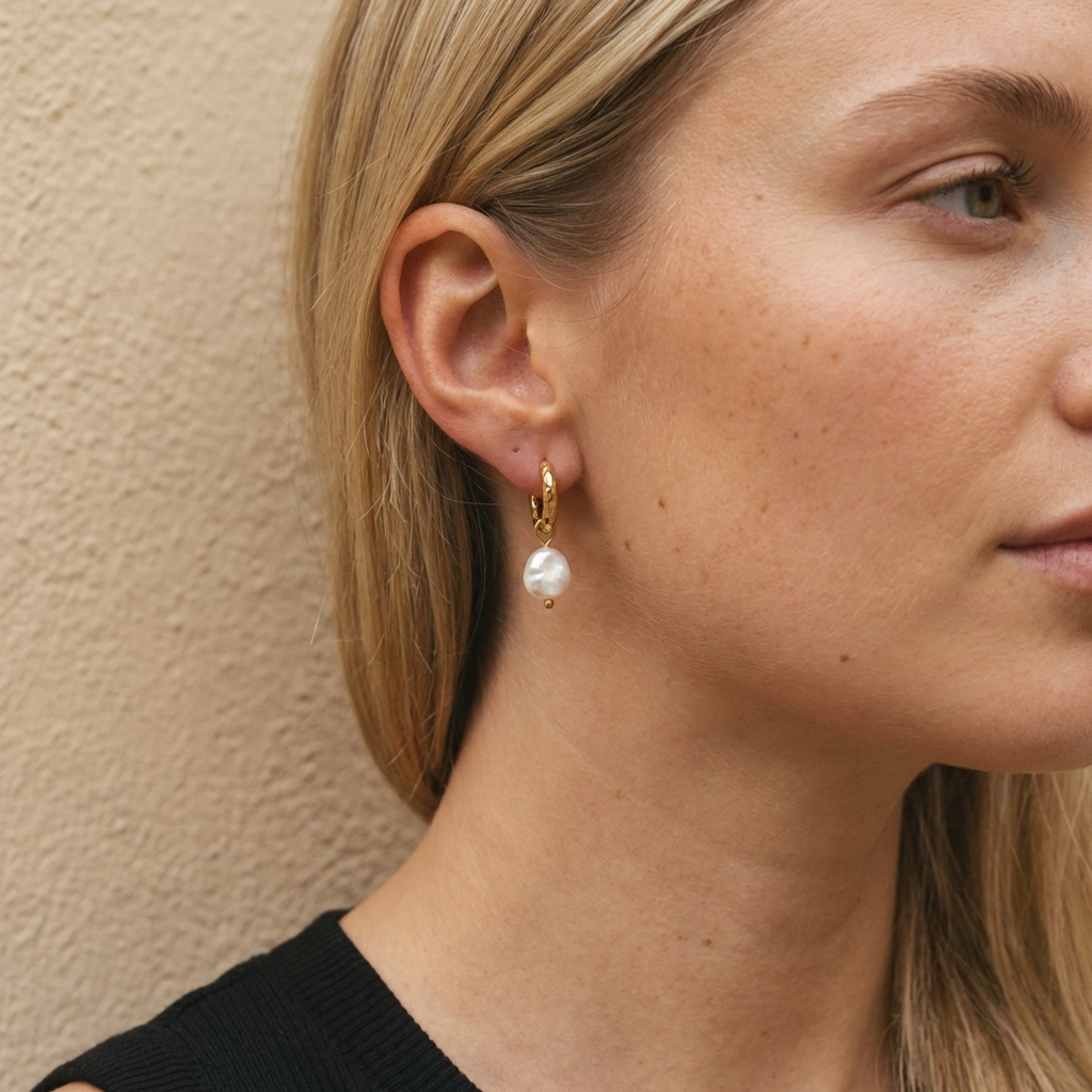 Ines Textured Pearl Hoops