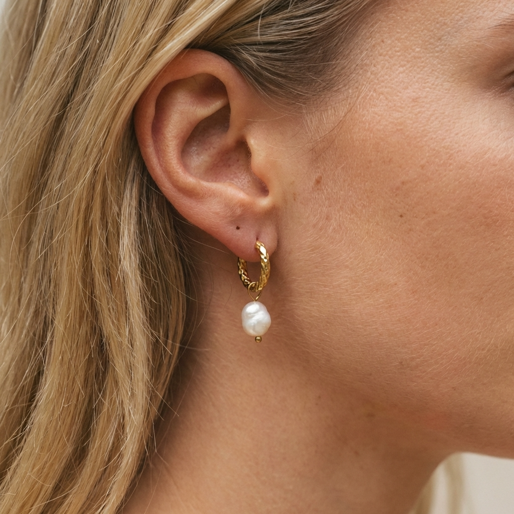 Ines Textured Pearl Hoops