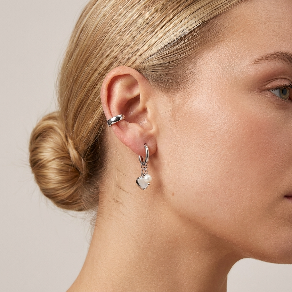 Mia Silver Pearl Hoops