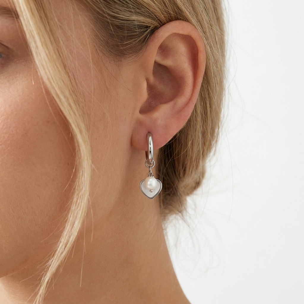 Mia Silver Pearl Hoops