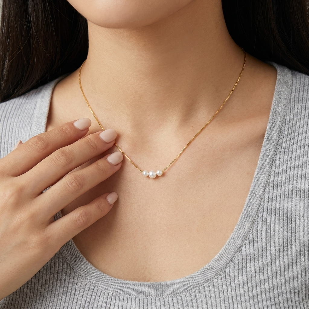 Minimalist Pearl Trio Necklace