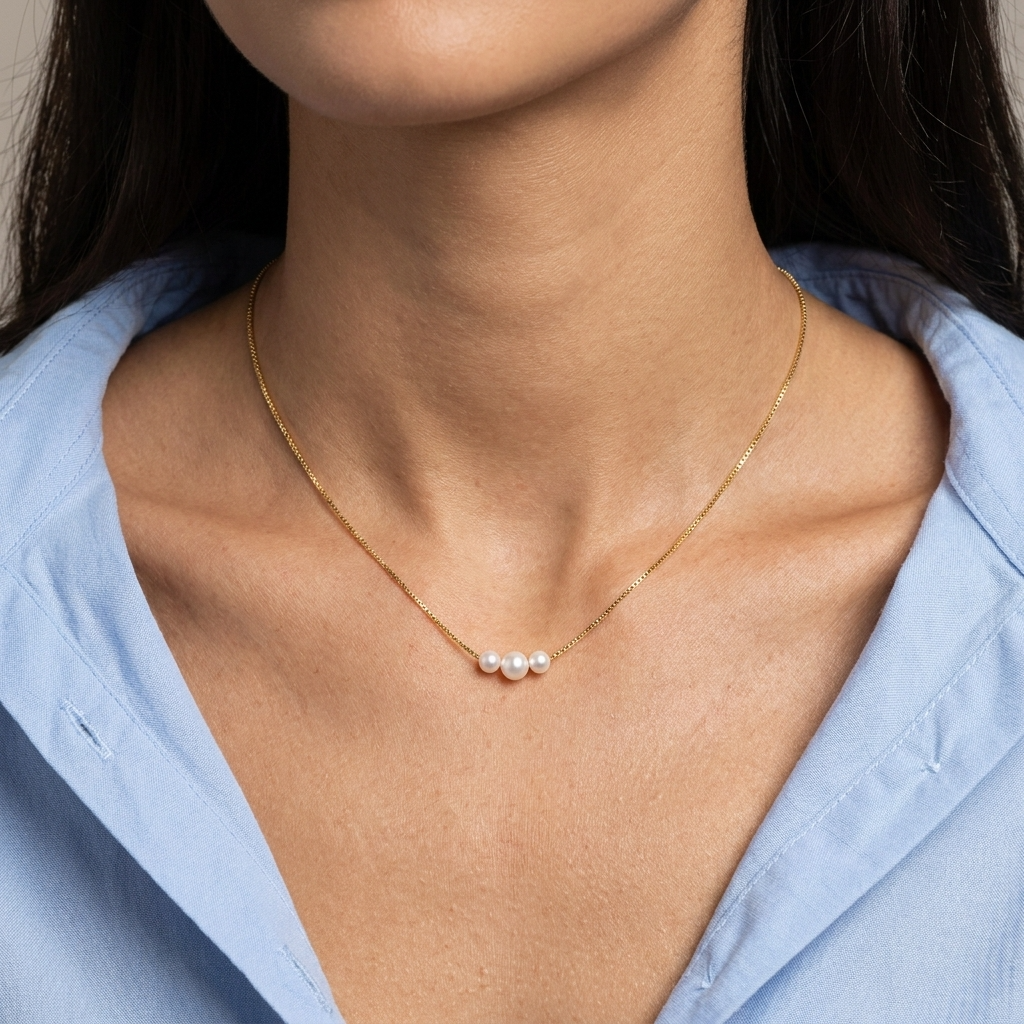 Minimalist Pearl Trio Necklace