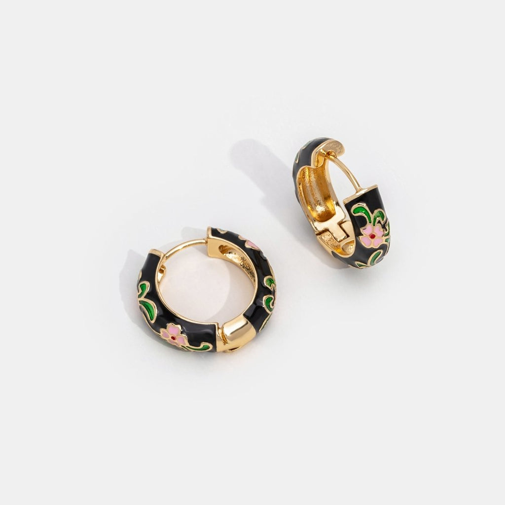 Noir Bloom Gold Hoops