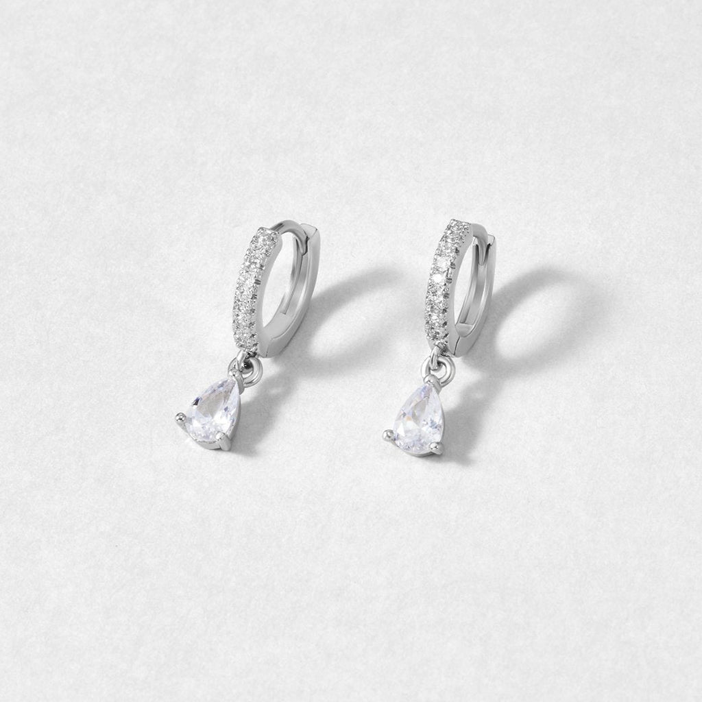Silver Hoops with White Crystals