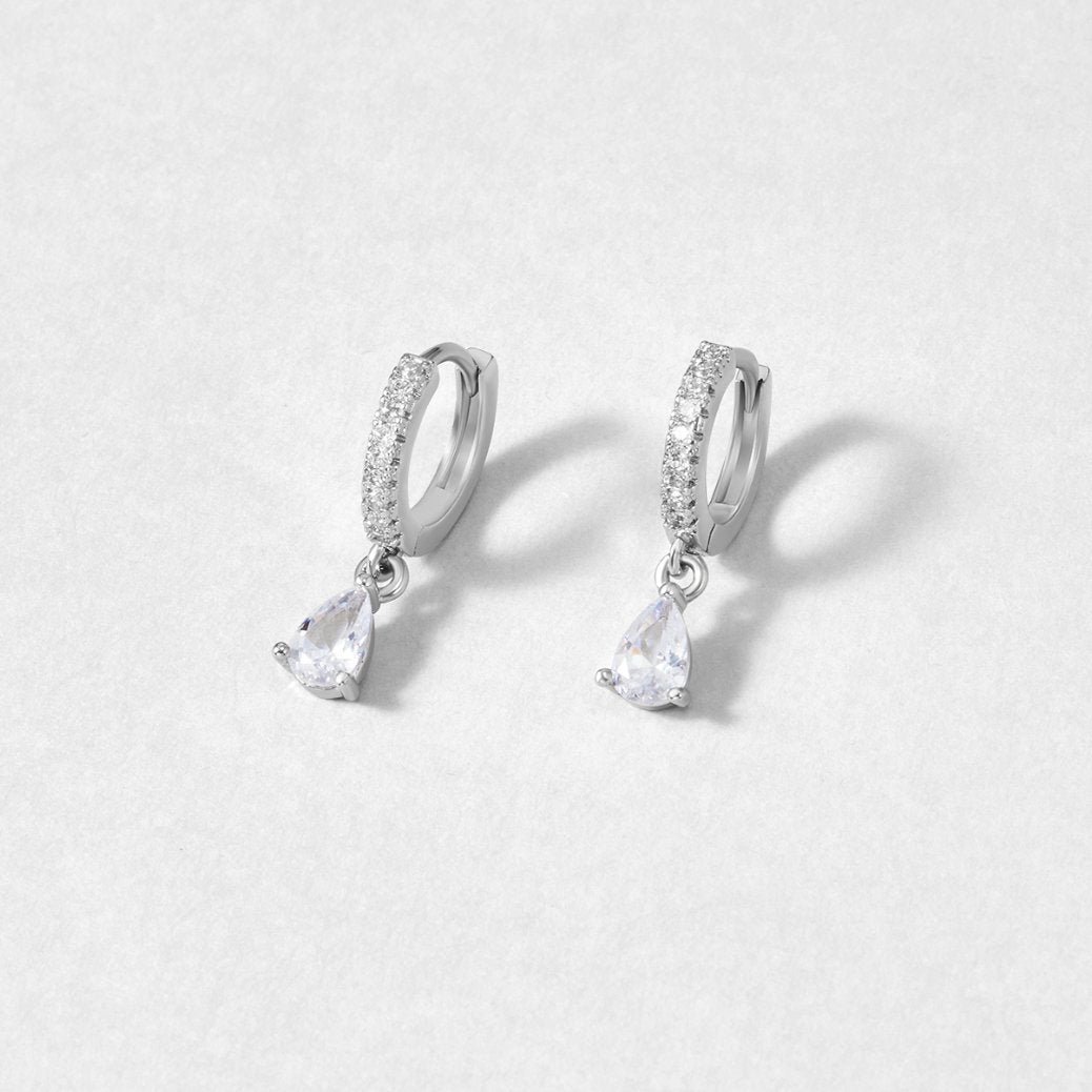 Silver Hoops with White Crystals