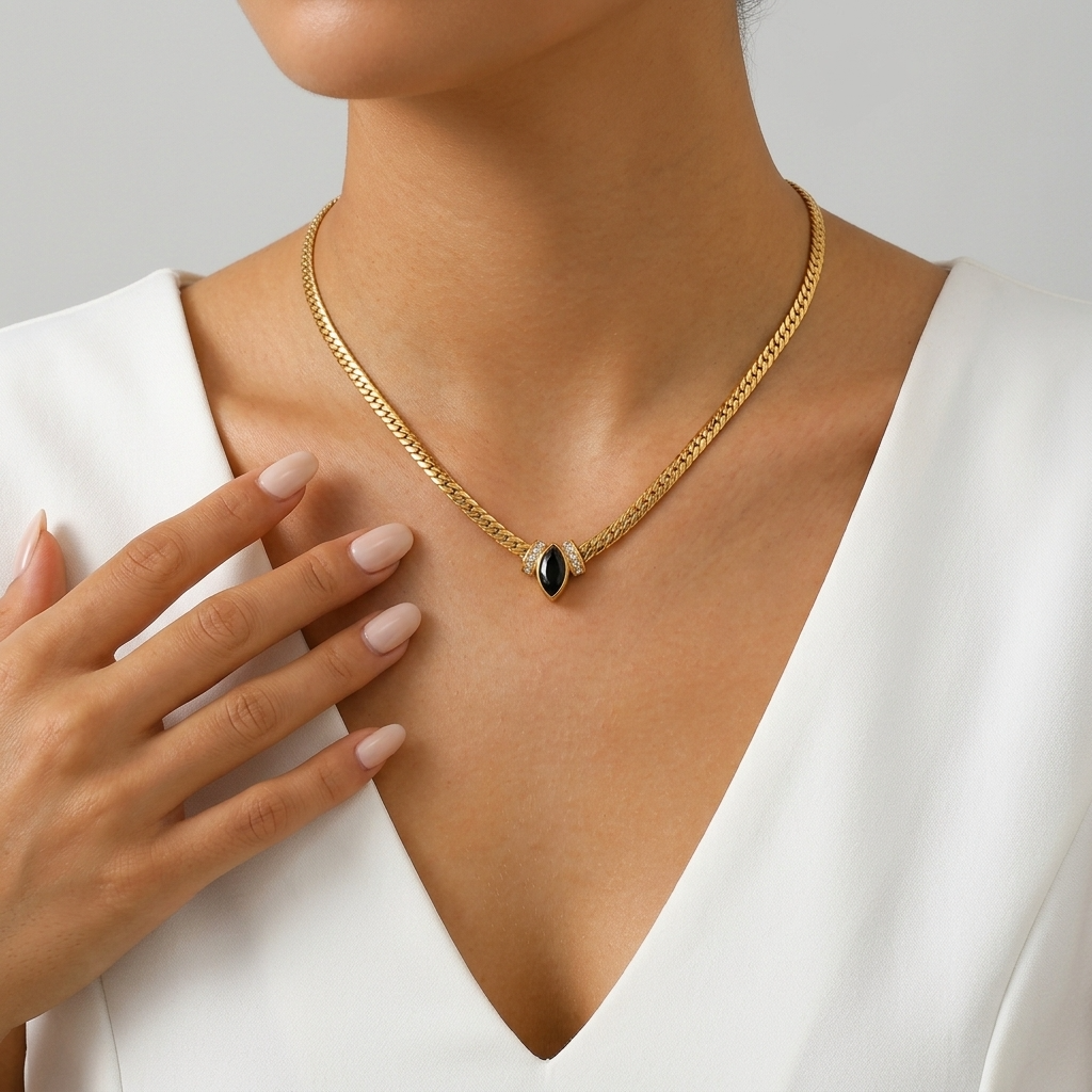 Sleek Noir Herringbone Chain