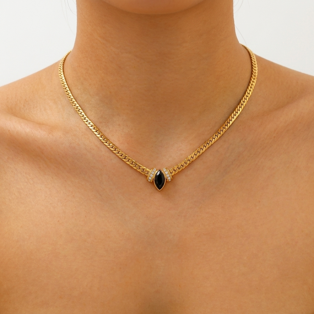Sleek Noir Herringbone Chain