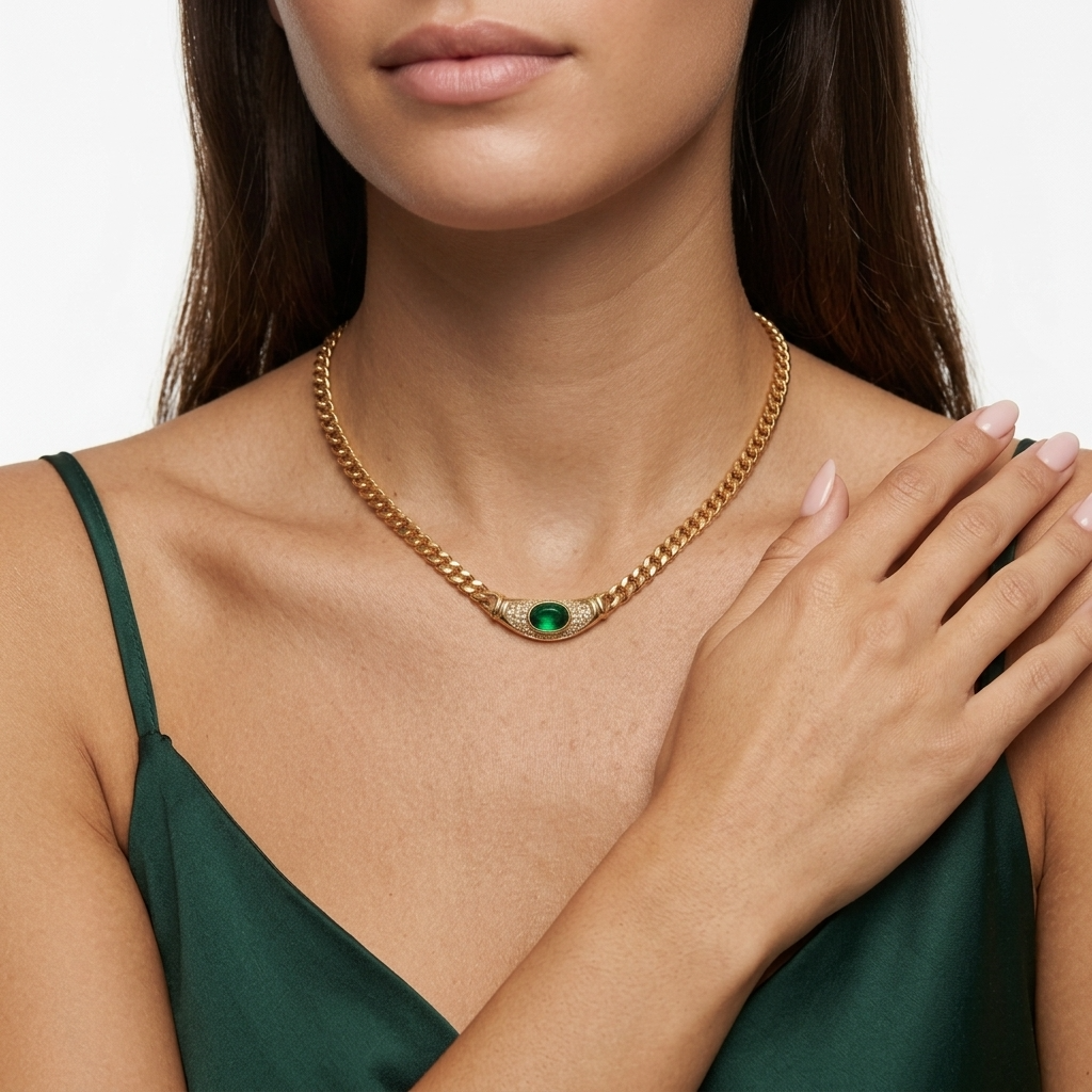 Vintage Green Cabochon Collar