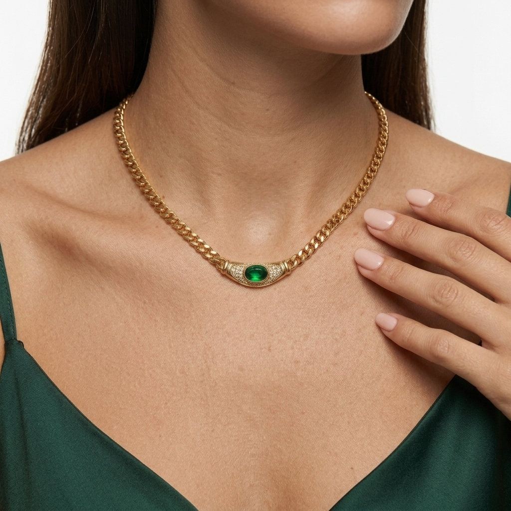 Vintage Green Cabochon Collar