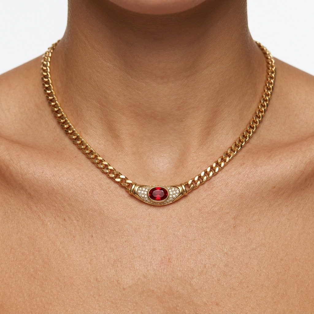 Vintage Red Cabochon Collar